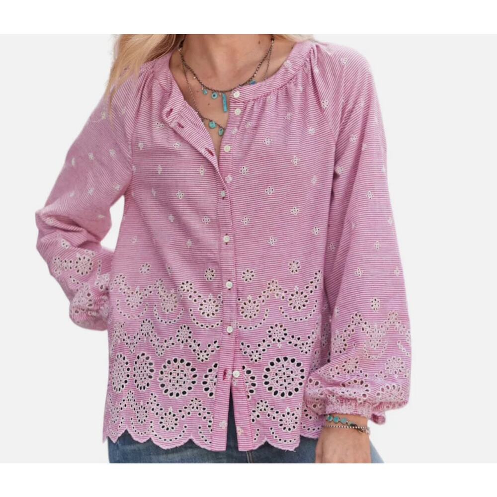 Sundance Blush Eyelet Button-Up Blouse